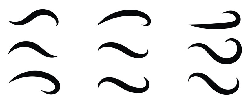 Decorative hand drawn vector Swoosh tails or swashes are used to extend the tail of a letter, sports logo and clothing design. Isolated on a white background.