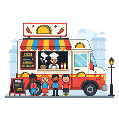 People standing in front food truck.