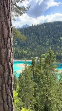 Viewpoint of Lake Cauma Caumasee Switzerland vertical video nature alpine scenery