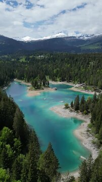 Lake Cauma Grisons canton Switzerland turquoise water Swiss alpine vertical video
