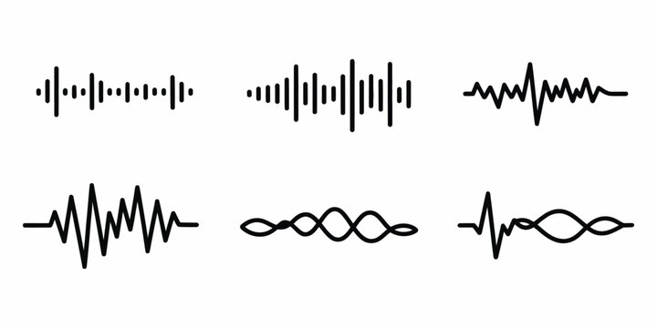 Hand drawn doodle sound wave, audio and radio frequency vector illustration, featuring music waveforms