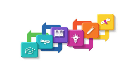 Colorful icons representing education and creativity in a modern flat design illustration © Donjuan Studio