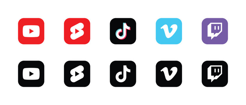 youtube shorts tiktok vimeo twitch video streaming app logo icon set