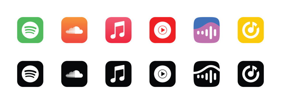 spotify soundcloud youtube music app icon collection for web audio player streaming