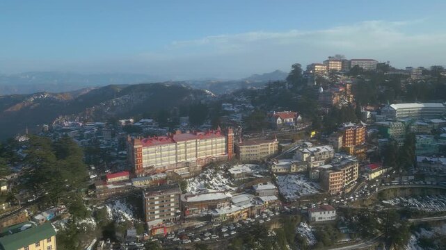 Shimla City and railway station aerial view,