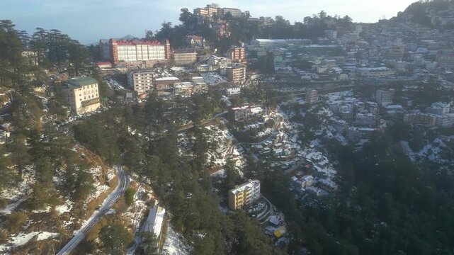 Shimla City and railway station aerial view,
