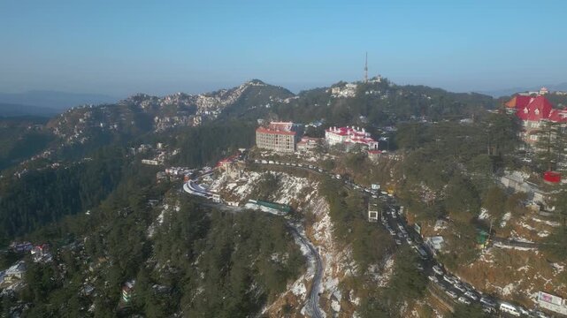 Shimla City and railway station aerial view,