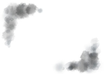 墨や黒グレーの水彩の滲み、しぶき、手描き、抽象的なモノクロのフレーム背景素材