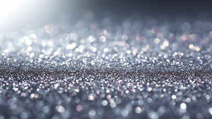 Sparkling Silver Glitter Background with Bokeh Effect and Bright Light.