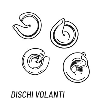 Dischi Volanti Pasta vector illustration. Hand drawn sketch design element.