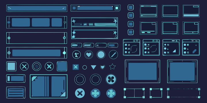 Collection of retro computer monitors frames and interface elements