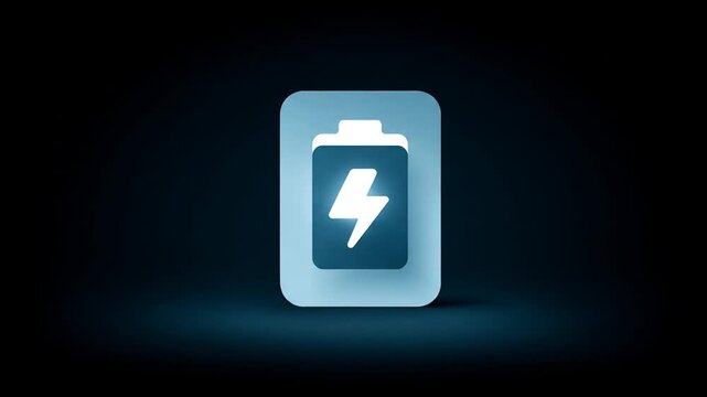 Glowing battery icon with lightning bolt on dark background