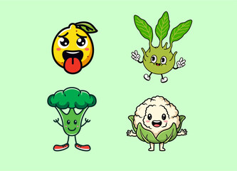 Obraz premium Healthy Green Vegetable Character Collection
