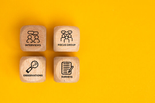 puzzle with words and icons interviews, surveys, focus groups and observations. What are the 4 main primary research methods?