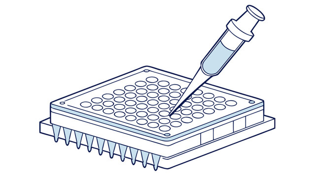 A laboratory technician using a pipette to transfer liquid into a microplate in a scientific research setting.