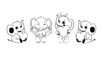 Obraz premium Elephant illustration set holding hearts on transparent background for Valentine's Day