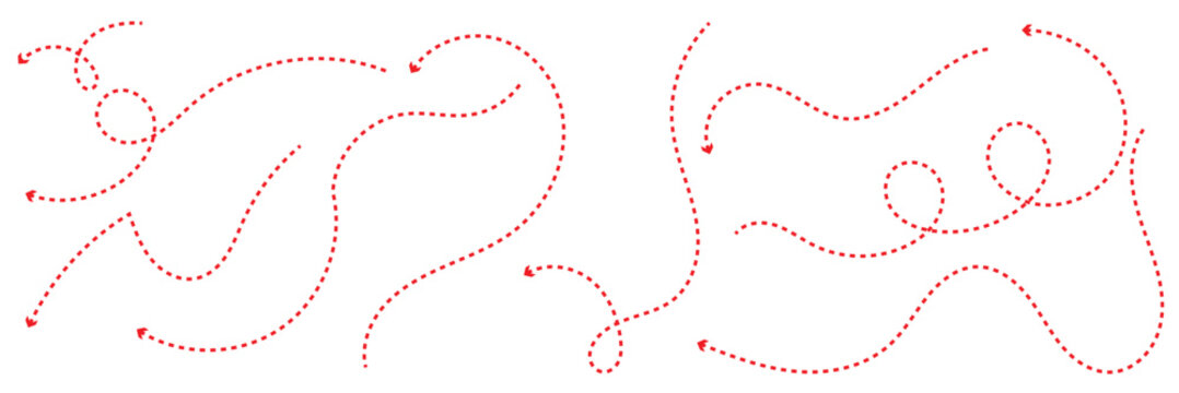 Abstract dotted arrow paths direction . Minimal abstract  of dotted arrows showing movement, direction, and flow, useful for navigation concepts, process visualization, and design backgrounds.
