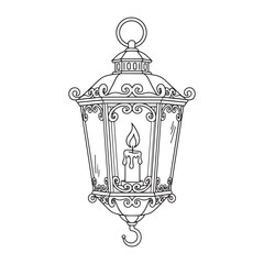 Antique street lamp with burning candle vector illustration classic decoration lighting item