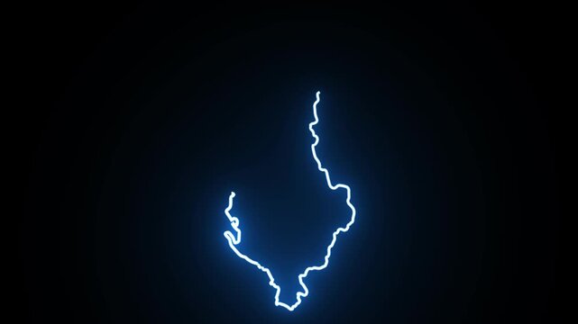 map outline glowing neon Blue/orange energy border animated on black/Transfarent background abstract digital representation
