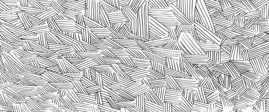 Crosshatch hand drawn texture. Diagonal pencil strokes form geometric textile design. Black linear shading creates vintage fabric overlay with rough grunge aesthetic. Vector monochrome tribal bg.