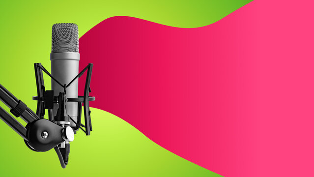 Podcast microphone in studio setup with bright background design