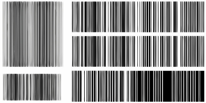A collection of black and white barcode patterns displayed in varying densities