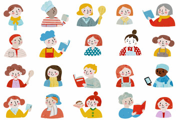 Diverse group of illustrated people with varying professions and activities