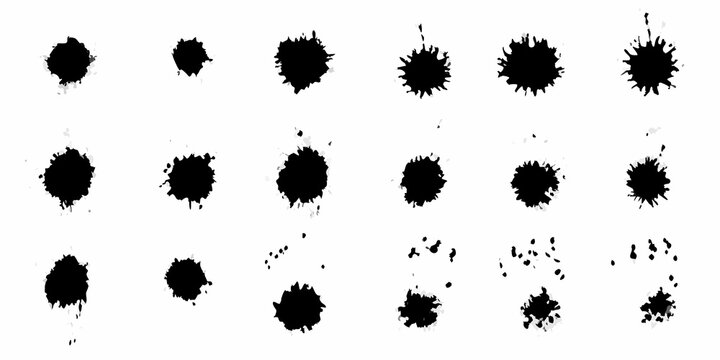 Arrangement of irregular black ink blots on a white background