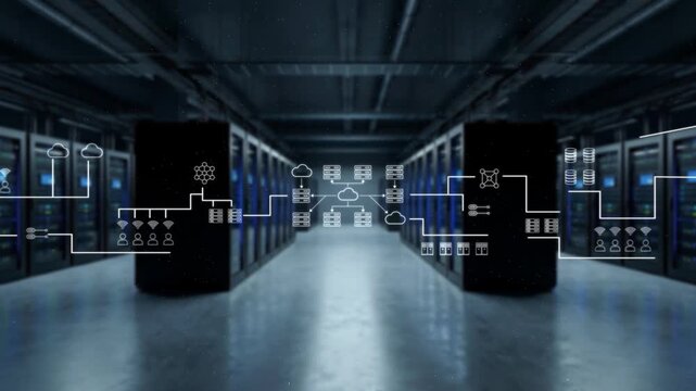 Sophisticated Computational Architecture Displaying Realtime Data Flow Through Illuminated Network Nodes