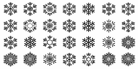 Collection of intricate black snowflake designs arranged in a grid pattern