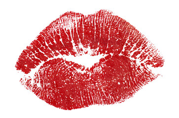 Red lipstick kiss mark, isolated on transparent cutout background