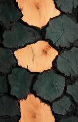 Naklejka premium Close-Up of Cracked Wood and Dark Green Surface