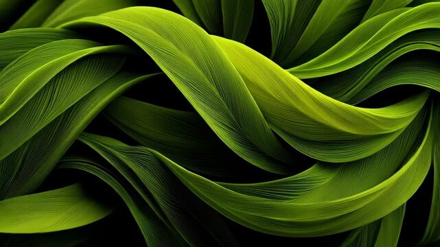 Vibrant Green Leaves Twisting in Abstract Motion.