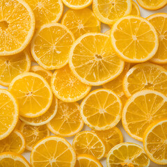 Obraz premium A Vibrant Tapestry of Freshly Sliced Lemons Radiating Bright Citrus Energy and Zesty Summer Warmth.