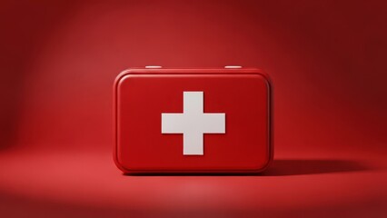 Obraz premium First aid kit box red emergency medical equipment for healthcare banner