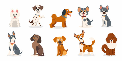 Collection of cartoon dogs in various breeds and colors front view © Pabitra