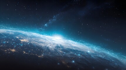 Obraz premium Stunning View of Earth from Space with Glowing Atmosphere and Sunrise.