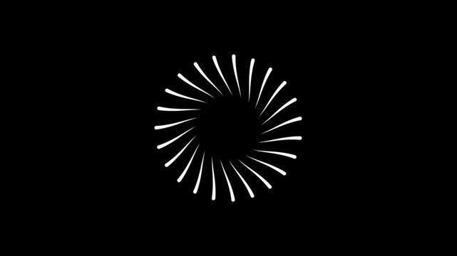 4k shiny circle burst loop animation, firework sparkle blast with glowing line explosion, abstract geometric motion graphics, cinematic visual style on black screen
