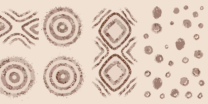 Abstract patterns resembling ancient cave paintings on a beige background