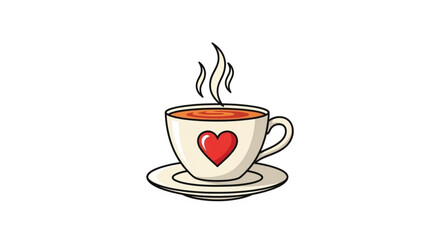 Obraz premium Steaming cup of coffee or tea with heart design on a saucer symbolizing love and warmth in a cozy setting