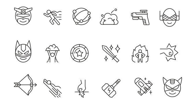 Super Hero icon set in thin line style