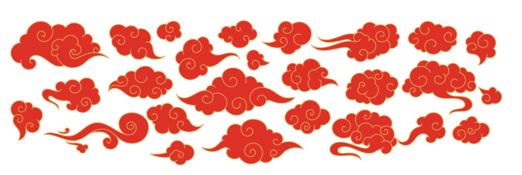  red chinese clouds japanese oriental style cloud doodles