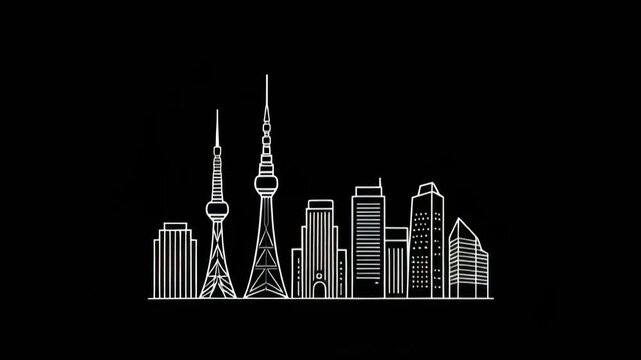 Nighttime City Skyline Silhouette with Modern Urban Architecture.