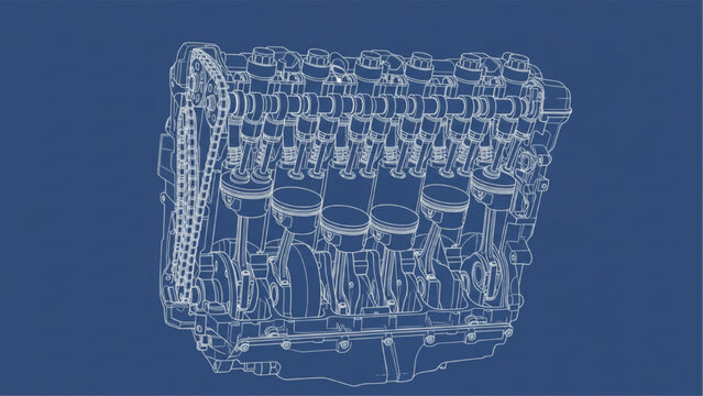 Inline 6 Cylinder Engine Cutaway Blueprint Engineering Technical Drawing