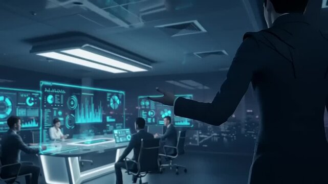 Futuristic Control Room with Team Monitoring.
