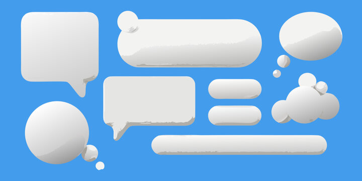 Collection of white speech bubbles and thought bubbles on blue background
