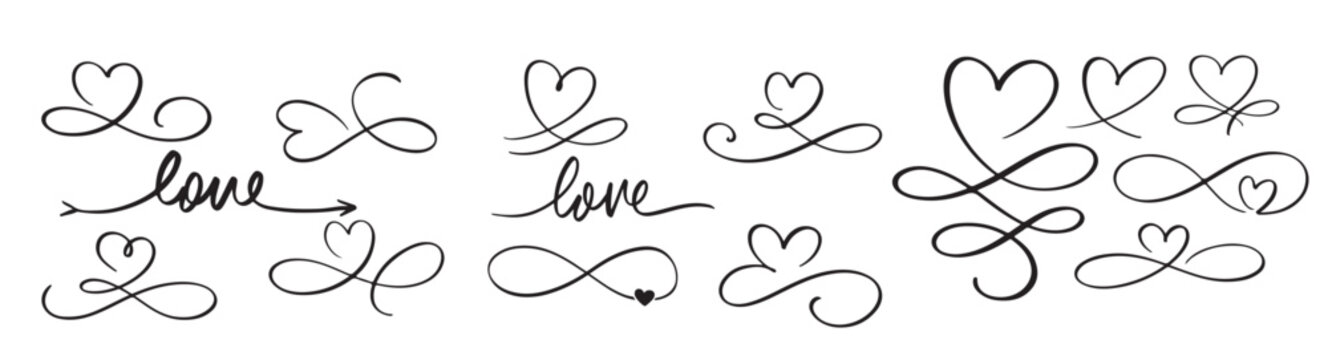 hand lettering love heart infinity symbol with word set love