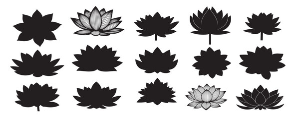 Fototapeta premium lotus flowers silhouette white background 
