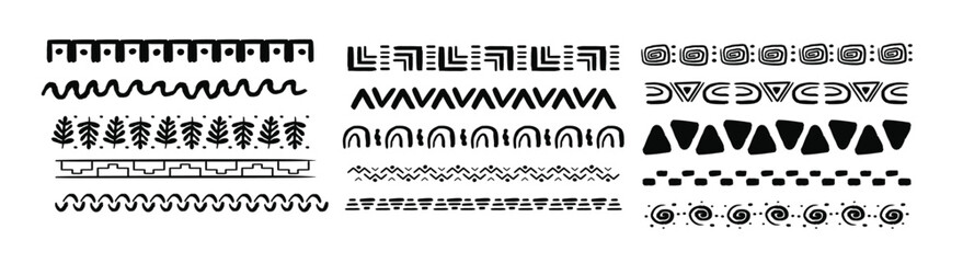 set african tribal motive border in doodle hand drawn style © Exjb