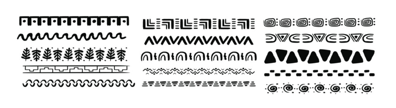 set african tribal motive border in doodle hand drawn style